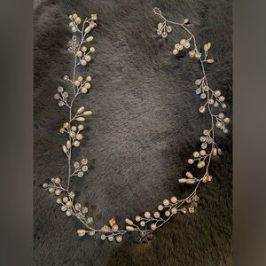 Silver Pearl and Gem 22” Bridal Hair Accessory